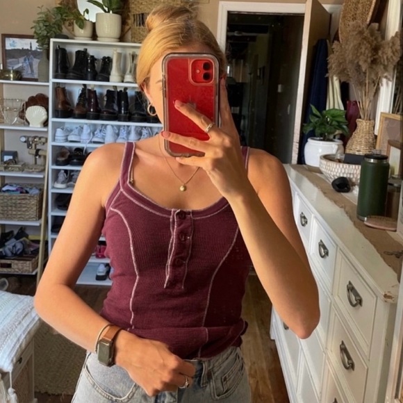 Free People waffle knit outside stitch tank top - Picture 5 of 6